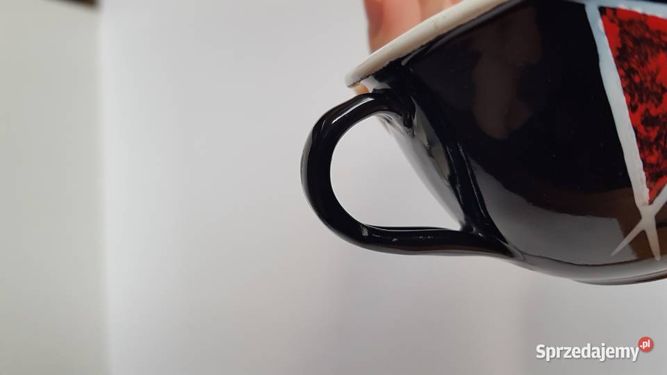 Zestaw emaliowany dzbanek 6 filiżanek Olkusz PRL Dąbrowa Górnicza