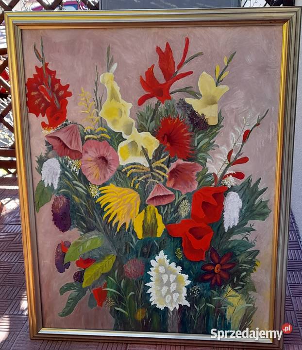 Martwa natura Bukiet kwiatów olejny złota rama mazowieckie Iłża
