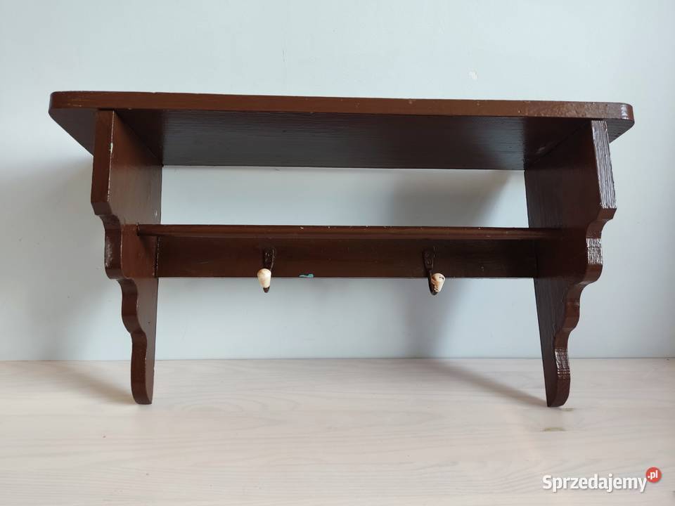 Półka stara ścienna drewniana z wieszakami 53.5cm Głuchołazy