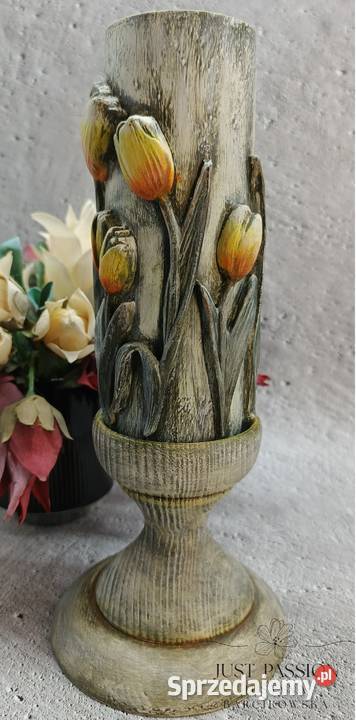 świecznik z tulipanami w stylu vintage dekoracja Ostróda
