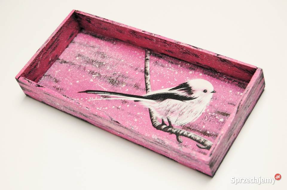 Drewniana tacka malowana ptak raniuszek lubelskie Lublin