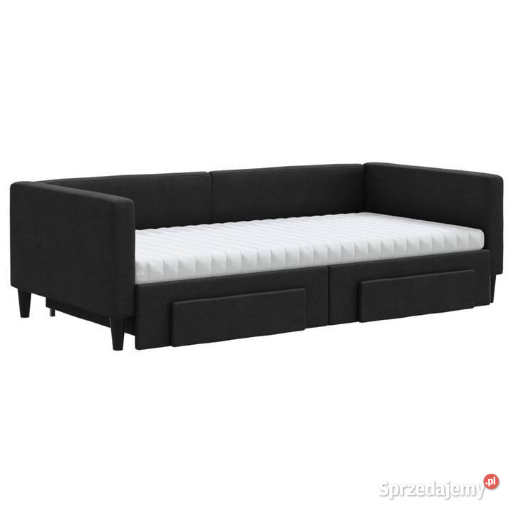 Sofa rozsuwana z szufladami czarna tkanina