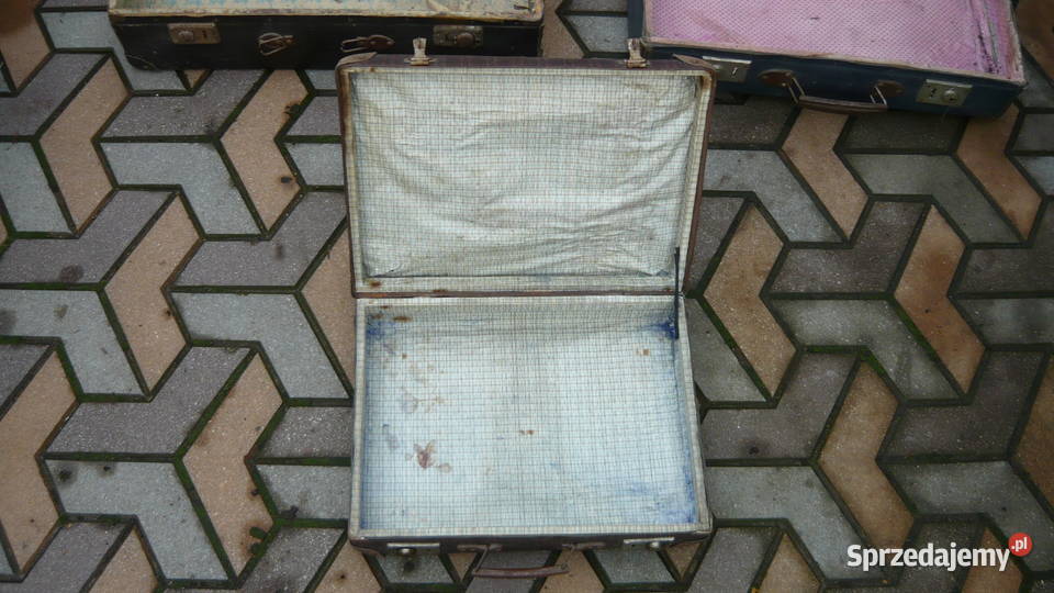 Walizki zestaw 5 stare tekurowe podróżne PRL