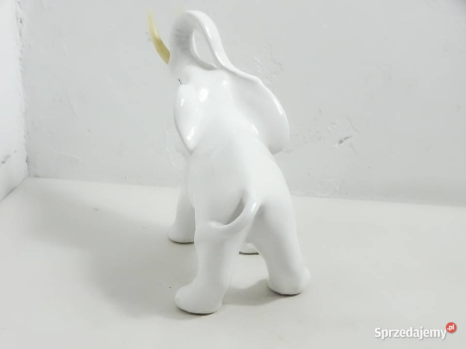 Stary ceramiczny słoń z uniesioną trąbą Vintage Figurki i rzeźby Biłgoraj