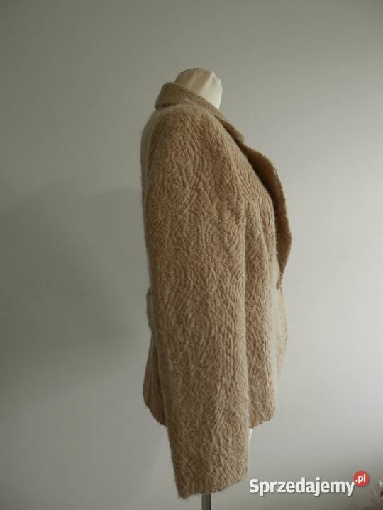 Marynarka Wełniana Beżowa Żakardowa Camelowa Marynarki i żakiety podlaskie Łomża