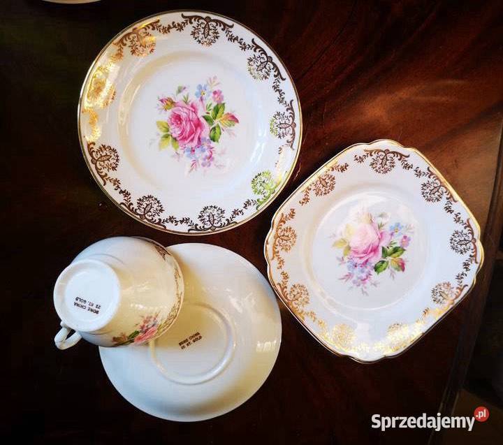 Filiżanka z 2 talerzykami 22 ct złoto England Gdańsk