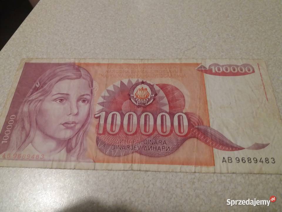 Banknot 100000 dinar Jugosławia Będzin