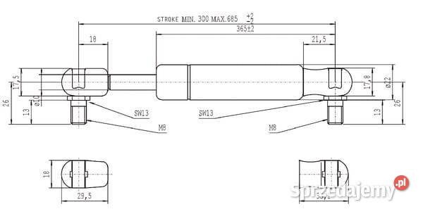 Sprężyna gazowa L685 mm 150N Stabilus CA095354 Kamionna