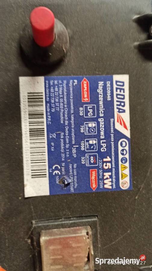 Nagrzewnica gazowa Dedra 15 kW z przewodem Kłodawa