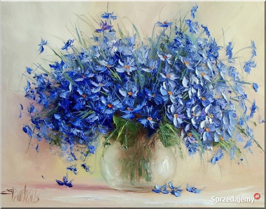 Chabry obraz olejny 50x40 Kwiaty Polne Ewa Skierniewice sprzedam