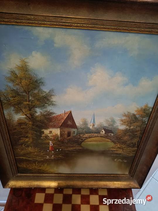 Stary duży obraz na płótnie Pejzaż z mostkiem
