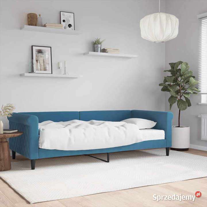 Sofa z materacem do spania niebieska aksamit Warszawa