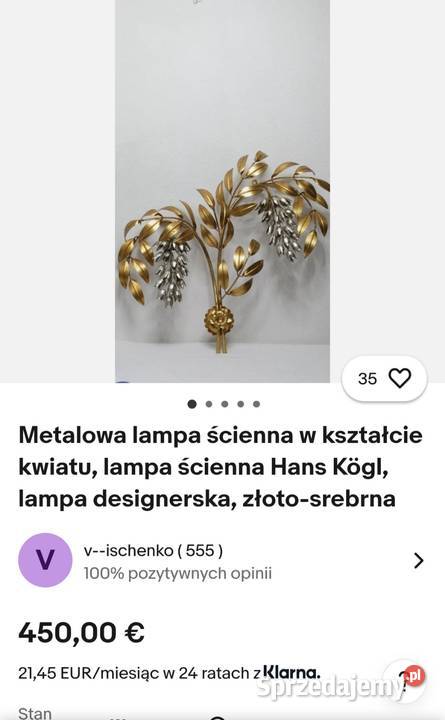 Hans Kglzłota lampa designerskaw kształcie Pabianice