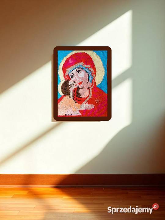 Wyjątkowa ręcznie szydełkowana ikona Matki Warszawa