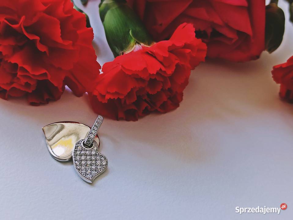 Zawieszka wisiorek dwa serca srebro 925 cyrkonia Warszawa