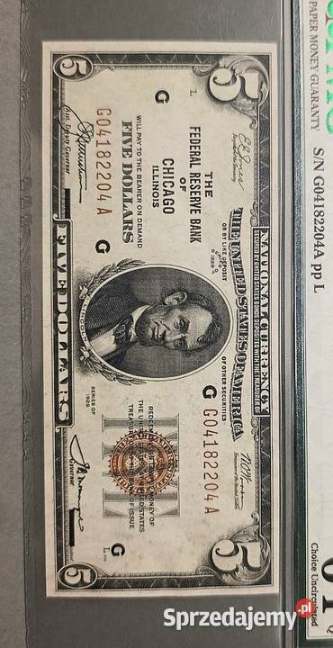 USA 5 Dolarów 1929 r Chicago PMG 64 EPQ Węgorzewo sprzedam