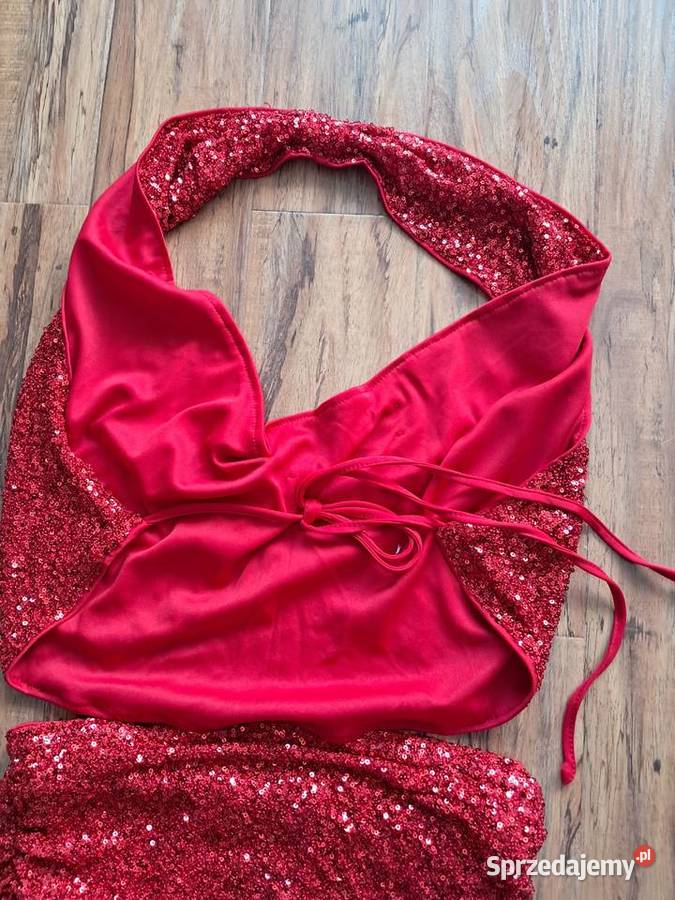 nowy komplet bluzka z odkrytymi plecami spódnica czerwony Spódnice i sukienki Moda i Styl Sandomierz