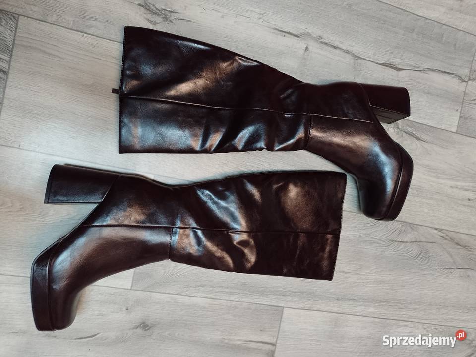 40 Brązowe kozaki wieczorowe na platformie NOWE Kraków