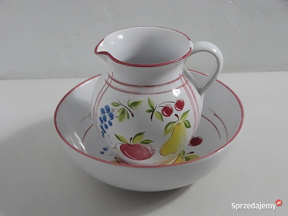 Duży Zestaw Ceramiczny Miska Dzbanek Motyw