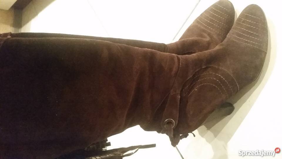 kozaki zamszowe na obcasie kobiece frędzle Rozmiar 39