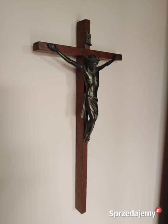 Duży Drewniany Krzyż Ścienny 1930 lata Wałbrzych