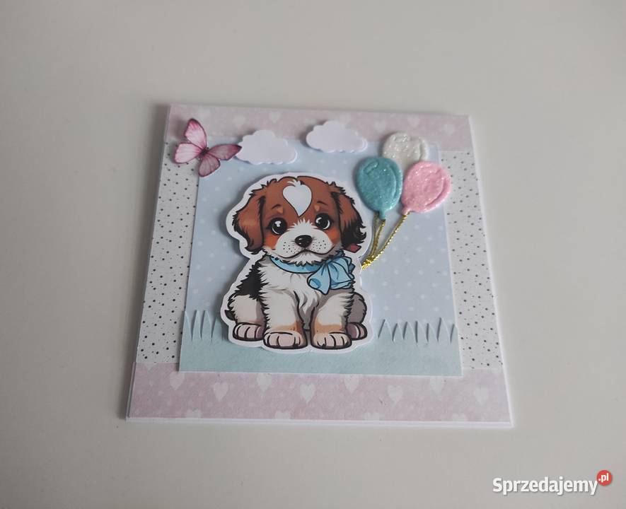 Kartka ręcznie robiona na urodziny z pieskiem łódzkie Łódź