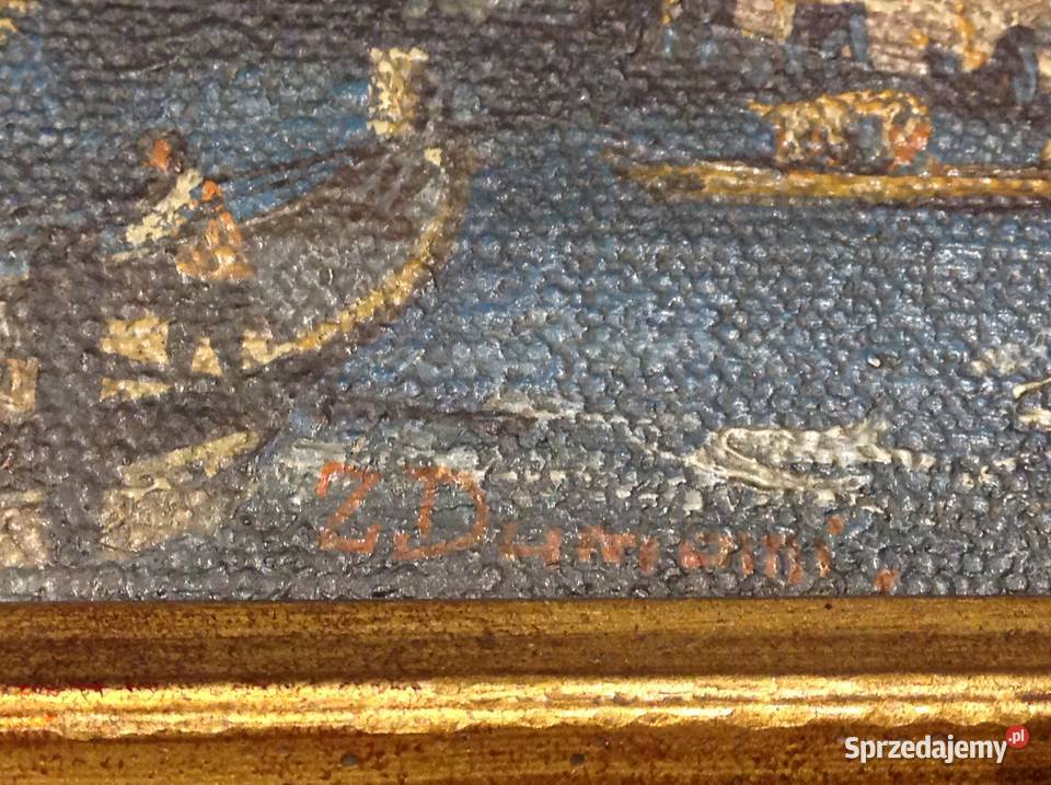 Stary Obraz Olejny w Złotej Drewniano Gipsowej Nowa Sól