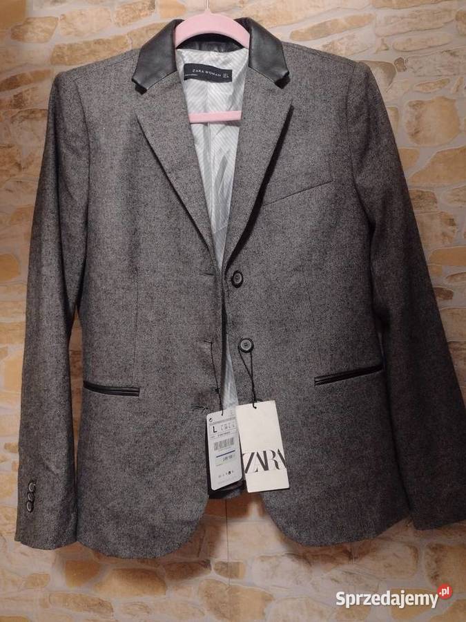 40L ZARA Wełniano skórzany żakiet marynarka NOWY
