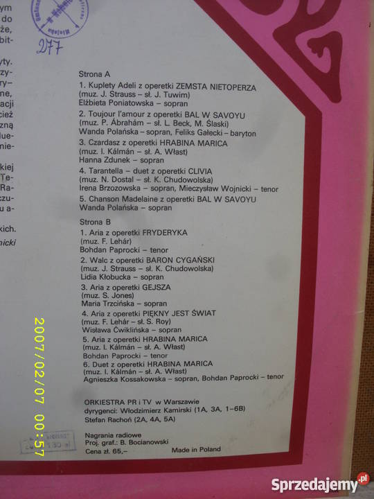 Klasyczna LP POPULARNE ARIE I DUETY OPERETKOWE
