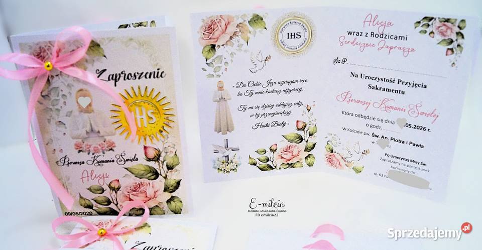 Zaproszenia 3D I Komunia Św spersonalizowane i z Zielona Góra