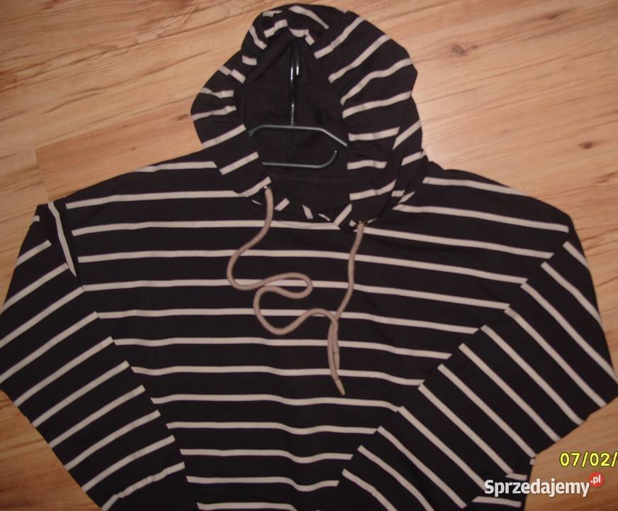 Bluza MEGI czarno beżowe paski z kapturem r LXL Paski Rawicz