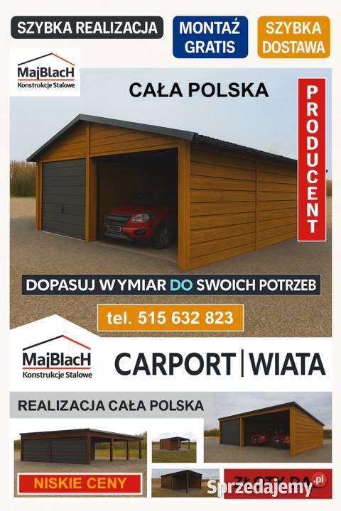 Zielony Garaż Blaszany z zadaszeniem Wiata Żary