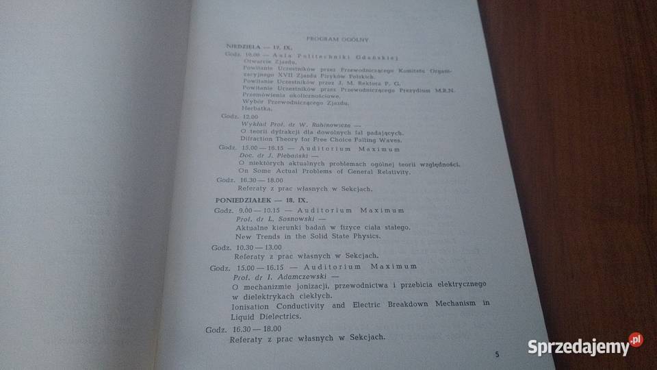 Program XVII Zjazdu Fizyków Polskich Gdańsk pomorskie sprzedam