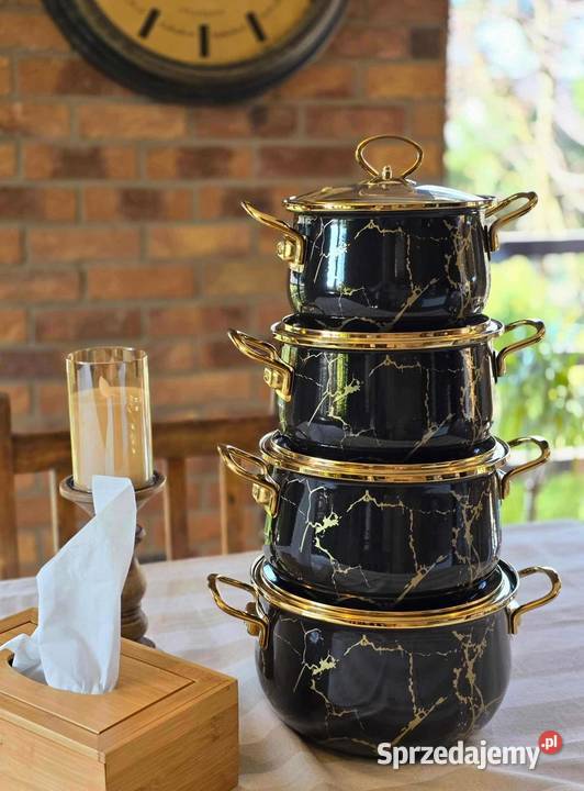 Garnki emalia 4 czarny marmur Szczecin