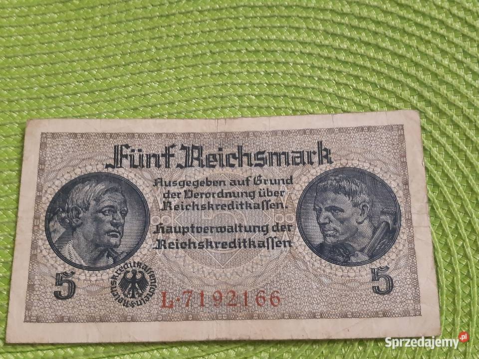 banknot niemiecki 5 reichsmark 1939r Łomża