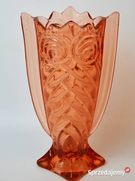 Wazon art deco sowa huta szkła Niemen skrzydlak