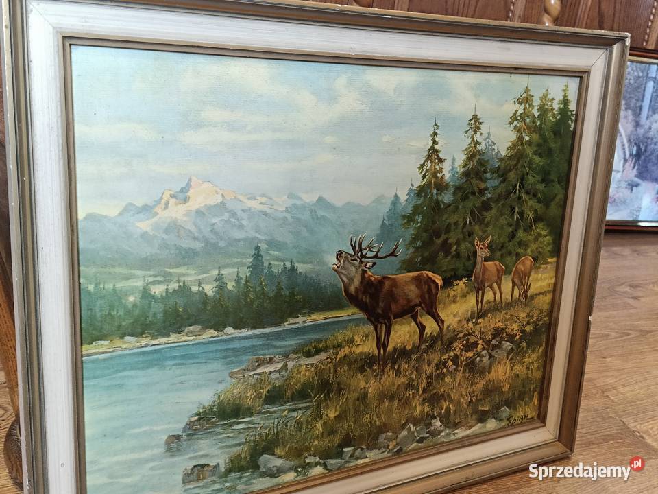 Oleodruk obrazu Ericha Dichtl Stado jeleni Lipno sprzedam