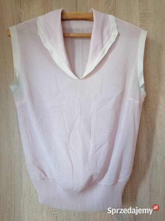 Bluzka damska bez rękawów z szalowym kołnierzem brązowy/beżowy łódzkie Łódź