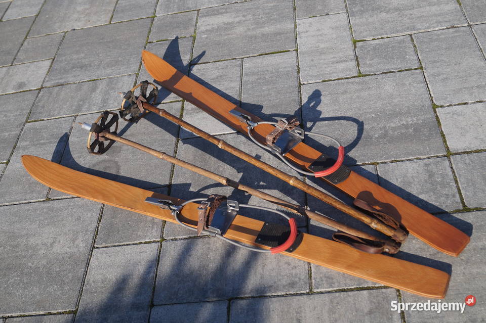 Stare drewniane narty dziecięce 100 kijki Pruchnik