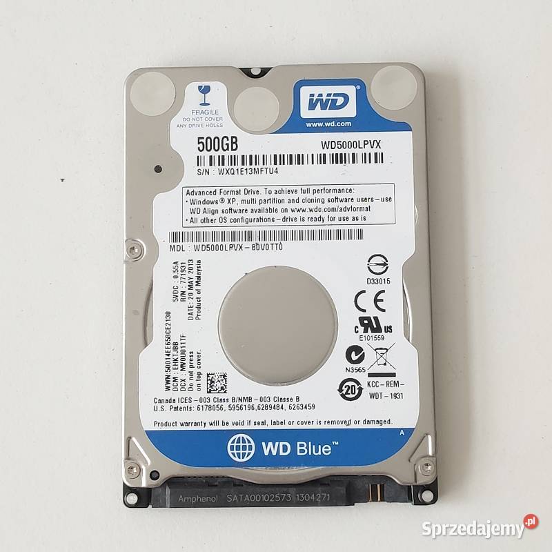Dysk twardy Western Digital WD5000LPVX 500 GB 25 podkarpackie Jasionów
