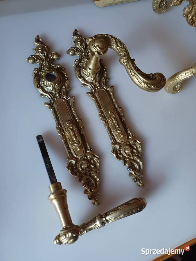 Komplet pałacowych szyldów i klamek Mosiądz Drzwi wielkopolskie Poznań