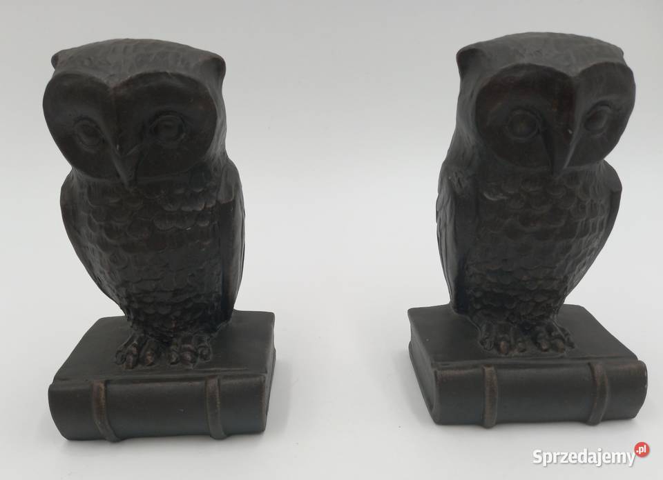 Dwie sowy ciężkie podpory pod książki Brąz