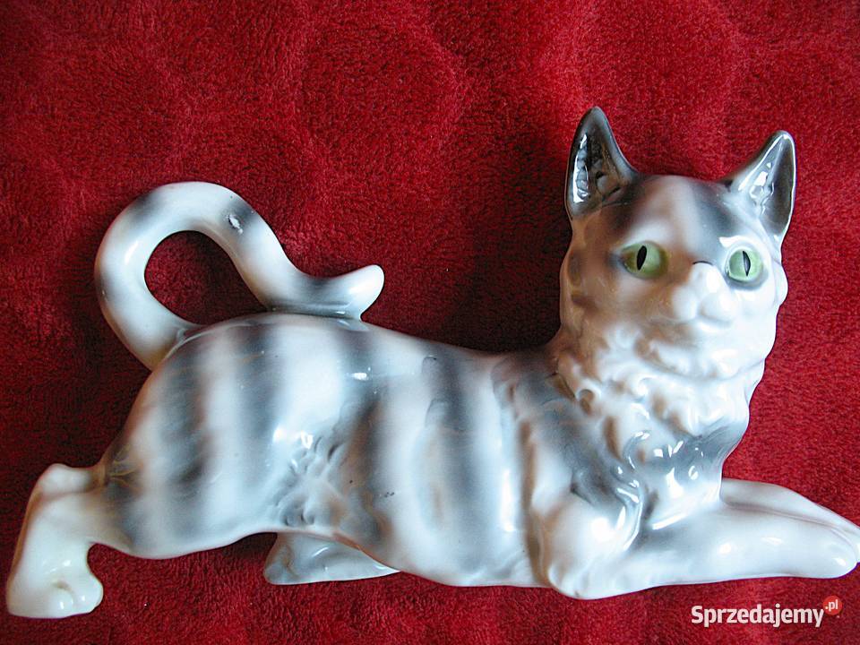 Kot szary Figurka ceramika 10 x 17 x 5 Siedlce