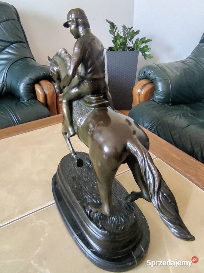 Duża Figura z Brązu Koń z Dżokejem 30 Ciężka 5
