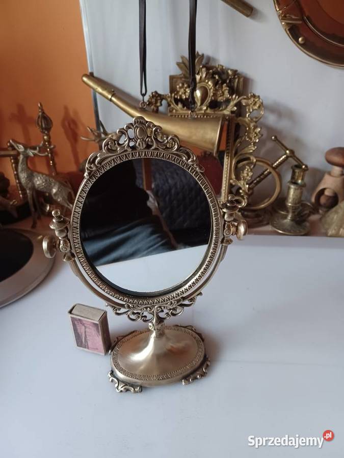 Piękne stojące lusterko w mosiężnej obudowie Lustra Poznań