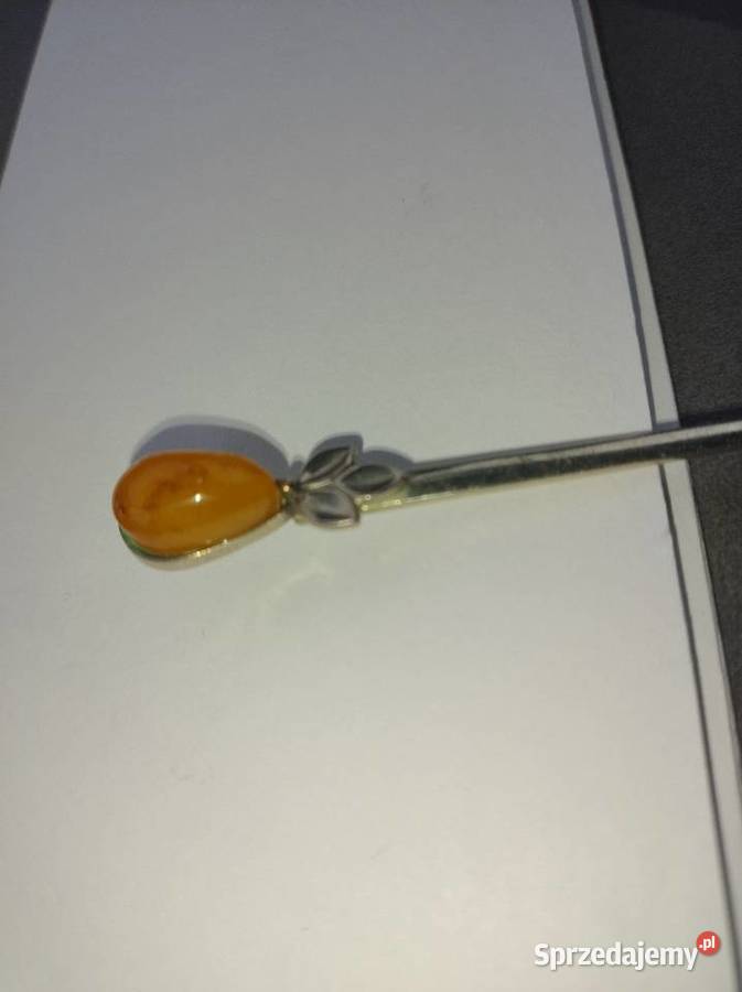 Srebrna stara łyżeczka z bursztynem Warszawa