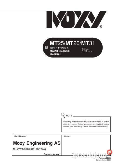 MOXY MT25 MT26 MT31 MT36 instrukcja obsługi DTR motoryzacja, transport Kielce