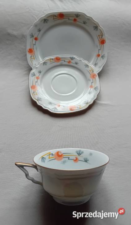 Zestaw śniadaniowy trio art deco Schornding Porcelana i szkło wielkopolskie Koźminek