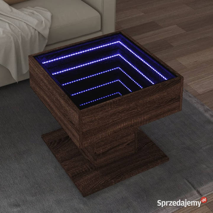 Stolik kawowy z LED brązowy dąb 50x50x45 mazowieckie