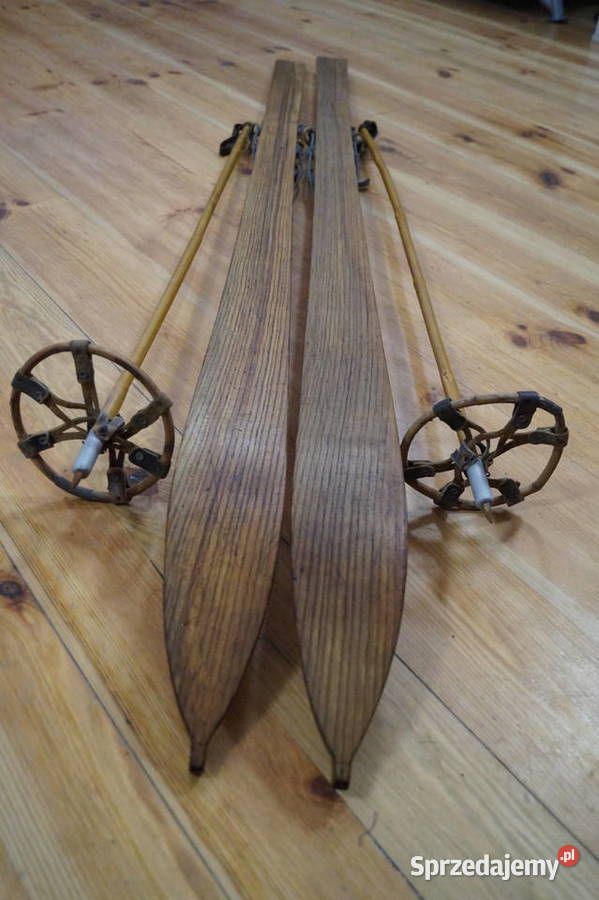 Stare narty jesionowe 185 z kijkami podkarpackie Pruchnik